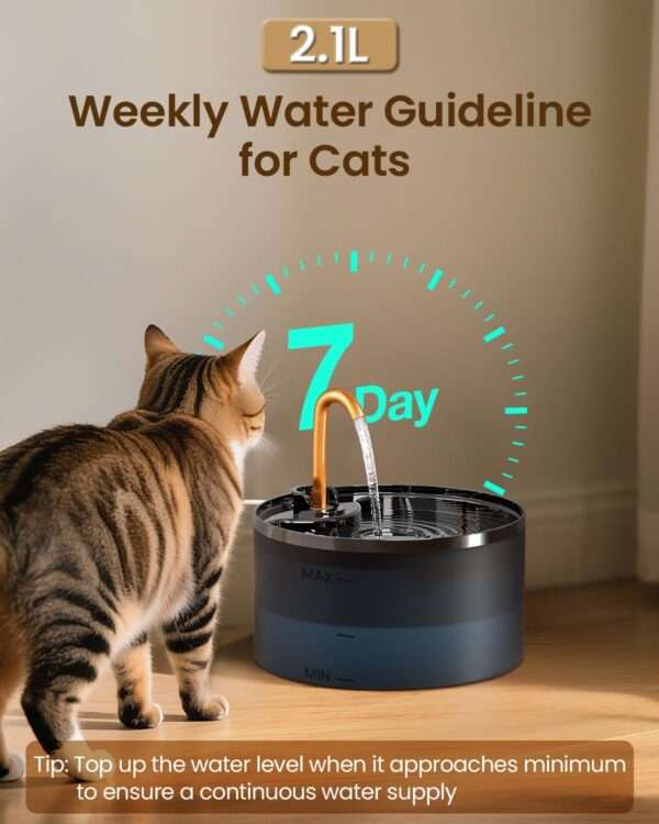 Fuente de agua para mascotas 2.1L con grifo. Bebedero que imita un chorro de agua, ideal para perros y gatos que prefieren beber de un grifo.