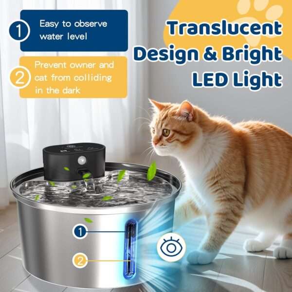 Fuente de agua inalámbrica recargable de acero inoxidable 3.2L para mascotas. Bebedero portátil y duradero, ideal para perros y gatos, con diseño moderno.