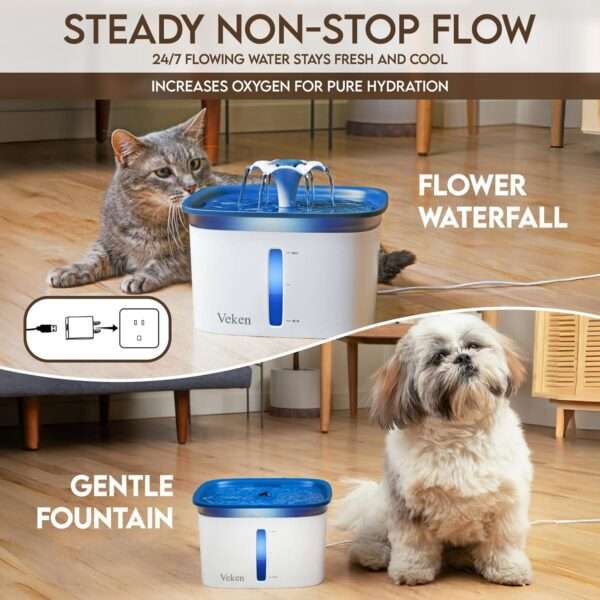 Fuente de agua para mascotas 2.8L con alfombra antiderrames y luz LED. Bebedero con base antideslizante para perros y gatos, ideal para mantener el suelo limpio.