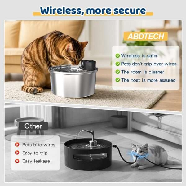 Fuente de agua inalámbrica recargable de acero inoxidable 3.2L para mascotas. Bebedero portátil y duradero, ideal para perros y gatos, con diseño moderno.