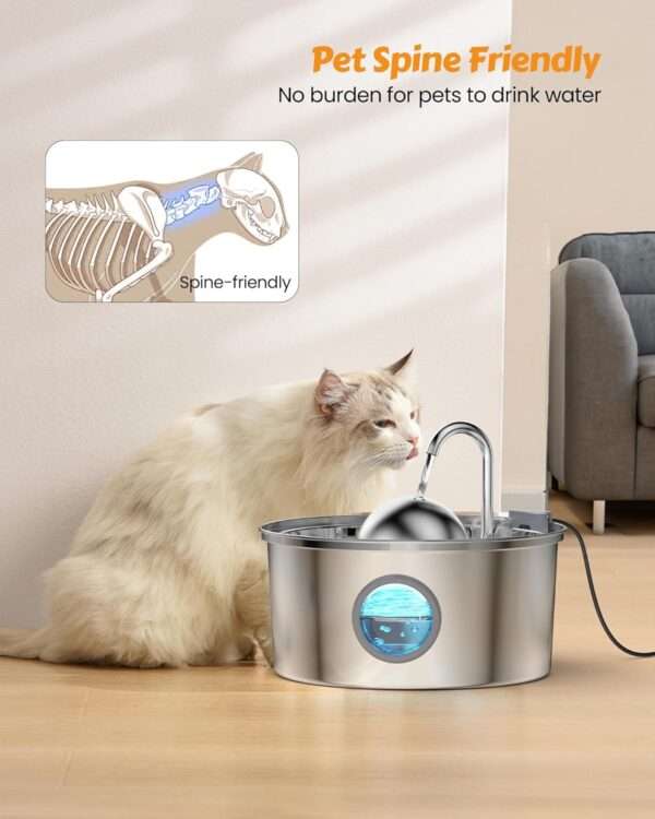 Fuente de agua de acero inoxidable 3.2L para perros y gatos. Bebedero con bomba silenciosa, ideal para una hidratación limpia.