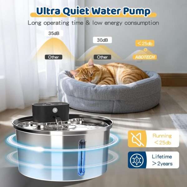 Fuente de agua inalámbrica recargable de acero inoxidable 3.2L para mascotas. Bebedero portátil y duradero, ideal para perros y gatos, con diseño moderno.