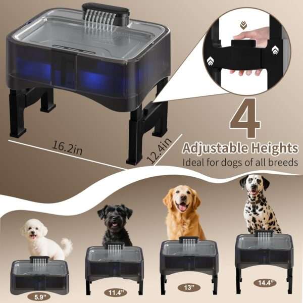 Fuente de agua elevada ajustable 2.2L para mascotas. Bebedero con 4 alturas, ideal para perros y gatos de diferentes tamaños o con problemas articulares.