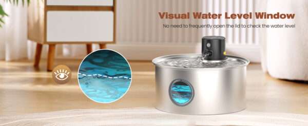 Fuente de agua inalámbrica de acero inoxidable 3.2L para perros y gatos. Bebedero automático recargable, higiénico y moderno.