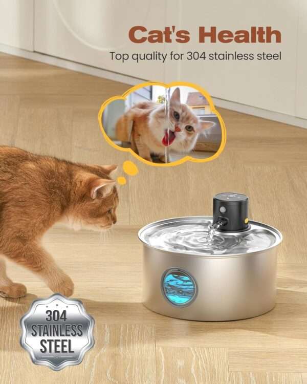 Fuente de agua inalámbrica de acero inoxidable 3.2L para perros y gatos. Bebedero automático recargable, higiénico y moderno.