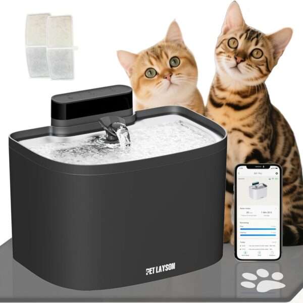 Fuente de agua inalámbrica 3.6L para mascotas. Bebedero recargable con control por aplicación móvil, ideal para monitorear y gestionar la hidratación de perros y gatos.