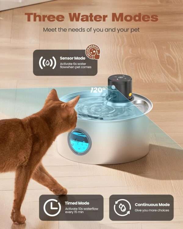 Fuente de agua inalámbrica de acero inoxidable 3.2L para perros y gatos. Bebedero automático recargable, higiénico y moderno.