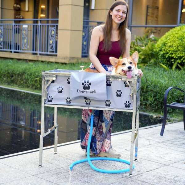 Bañera elevada y plegable para perros y gatos con drenaje, dimensiones 87x53x90 cm.