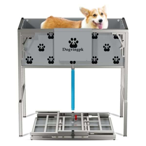 Bañera elevada y plegable para perros y gatos con drenaje, dimensiones 87x53x90 cm.