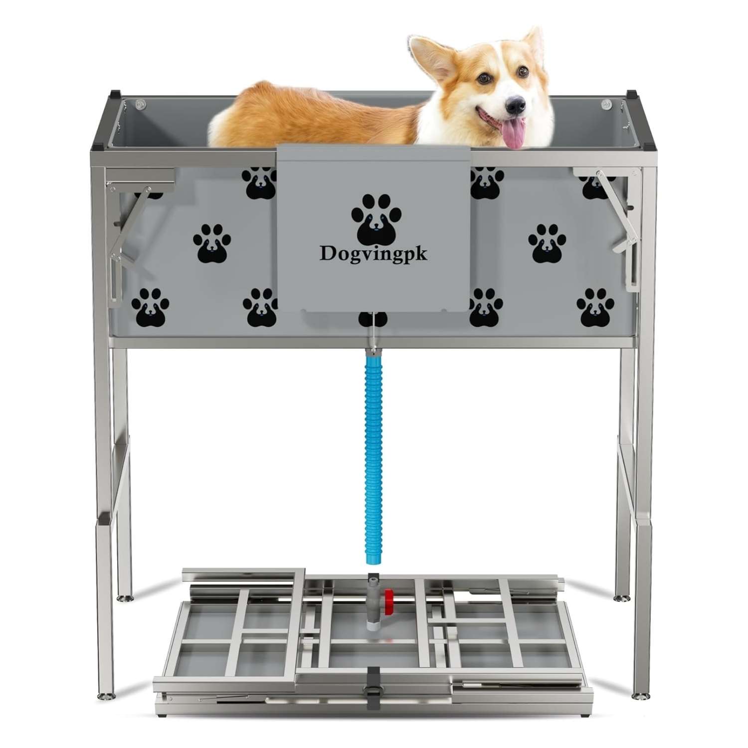 Bañera elevada y plegable para perros y gatos con drenaje, dimensiones 87x53x90 cm.