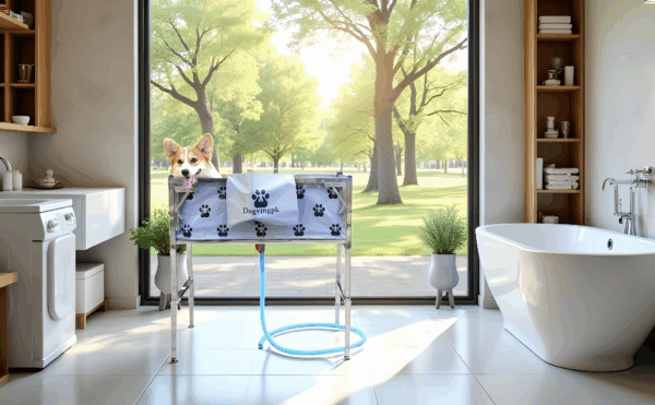 Bañera elevada y plegable para perros y gatos con drenaje, dimensiones 87x53x90 cm.