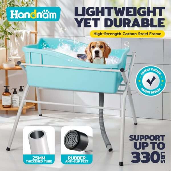 Bañera plegable elevada para perros y gatos de 91x53x96 cm, ideal para un baño cómodo y sin esfuerzo.