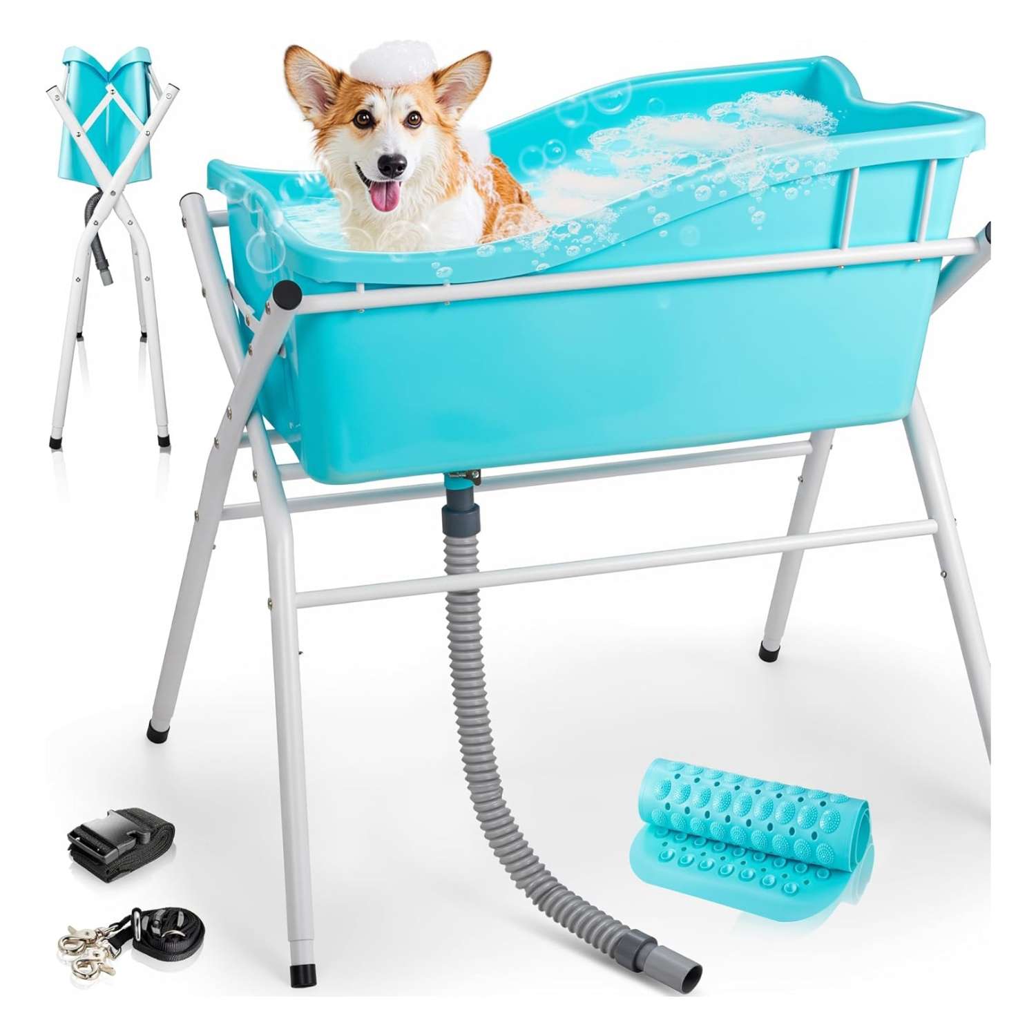 Bañera plegable elevada para perros y gatos de 91x53x96 cm, ideal para un baño cómodo y sin esfuerzo.