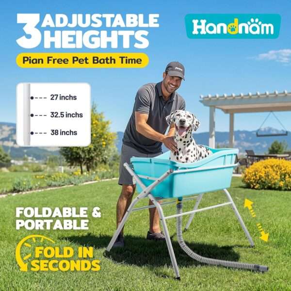 Bañera plegable elevada para perros y gatos de 91x53x96 cm, ideal para un baño cómodo y sin esfuerzo.