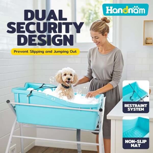 Bañera plegable elevada para perros y gatos de 91x53x96 cm, ideal para un baño cómodo y sin esfuerzo.