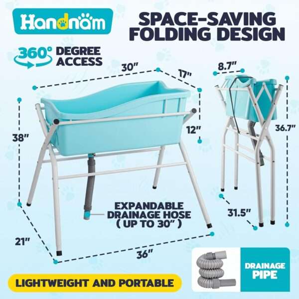 Bañera plegable elevada para perros y gatos de 91x53x96 cm, ideal para un baño cómodo y sin esfuerzo.