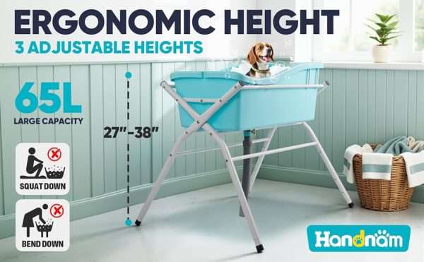 Bañera plegable elevada para perros y gatos de 91x53x96 cm, ideal para un baño cómodo y sin esfuerzo.