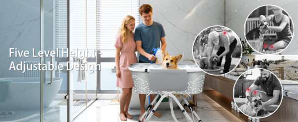 Bañera portátil elevada y ajustable para perros y gatos de 101x58x121 cm.