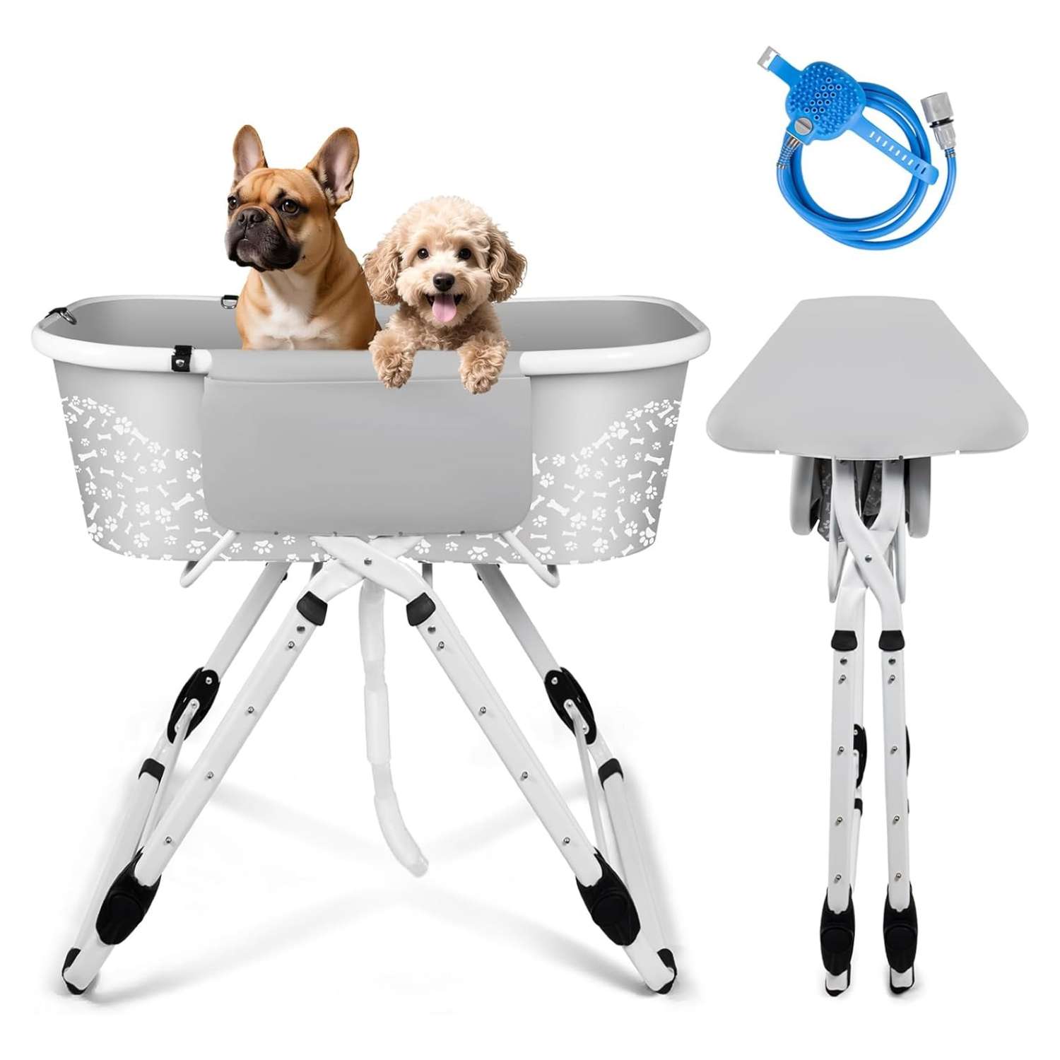 Bañera portátil elevada y ajustable para perros y gatos de 101x58x121 cm.