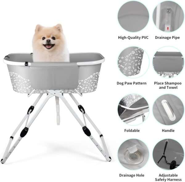Bañera portátil elevada y ajustable para perros y gatos de 101x58x121 cm.