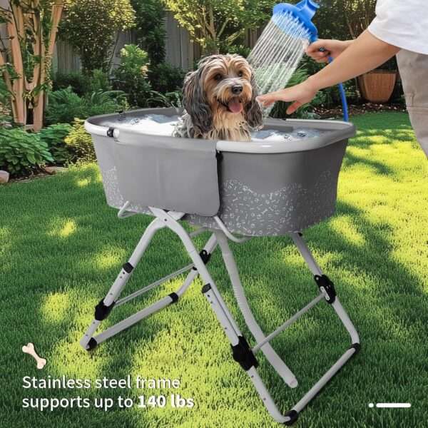 Bañera portátil elevada y ajustable para perros y gatos de 101x58x121 cm.
