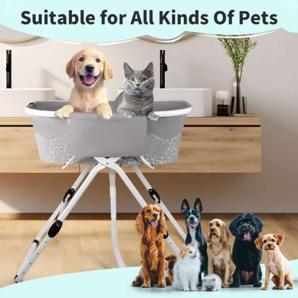 Bañera portátil elevada y ajustable para perros y gatos de 101x58x121 cm.