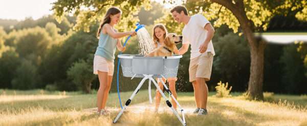 Bañera portátil elevada y ajustable para perros y gatos de 101x58x121 cm.