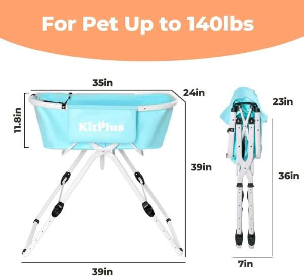 Bañera portátil, plegable y elevada para perros y gatos, con 5 alturas ajustables, 100x88x60 cm.