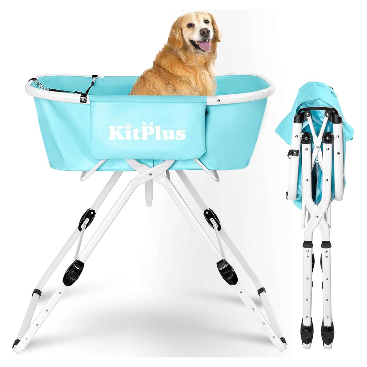 Bañera portátil, plegable y elevada para perros y gatos, con 5 alturas ajustables, 100x88x60 cm.