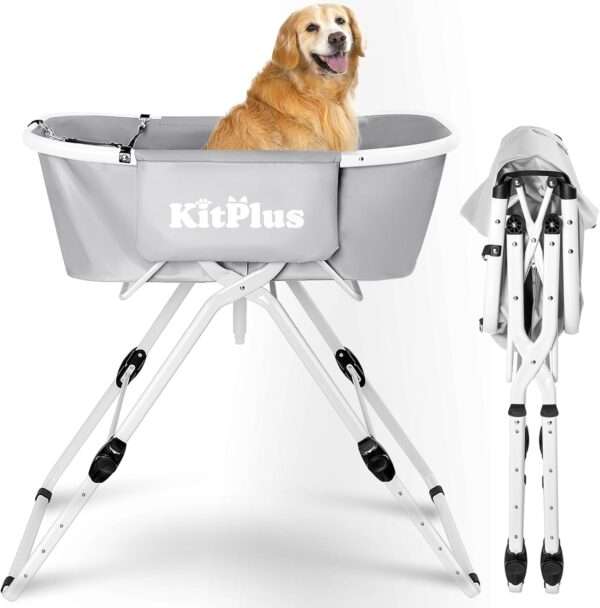 Bañera portátil, plegable y elevada para perros y gatos, con 5 alturas ajustables, 100x88x60 cm.