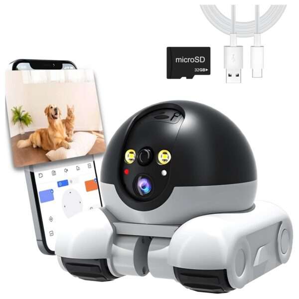 Cámara robot móvil 1080P para el hogar, monitor Wi-Fi para bebés, perros y gatos.