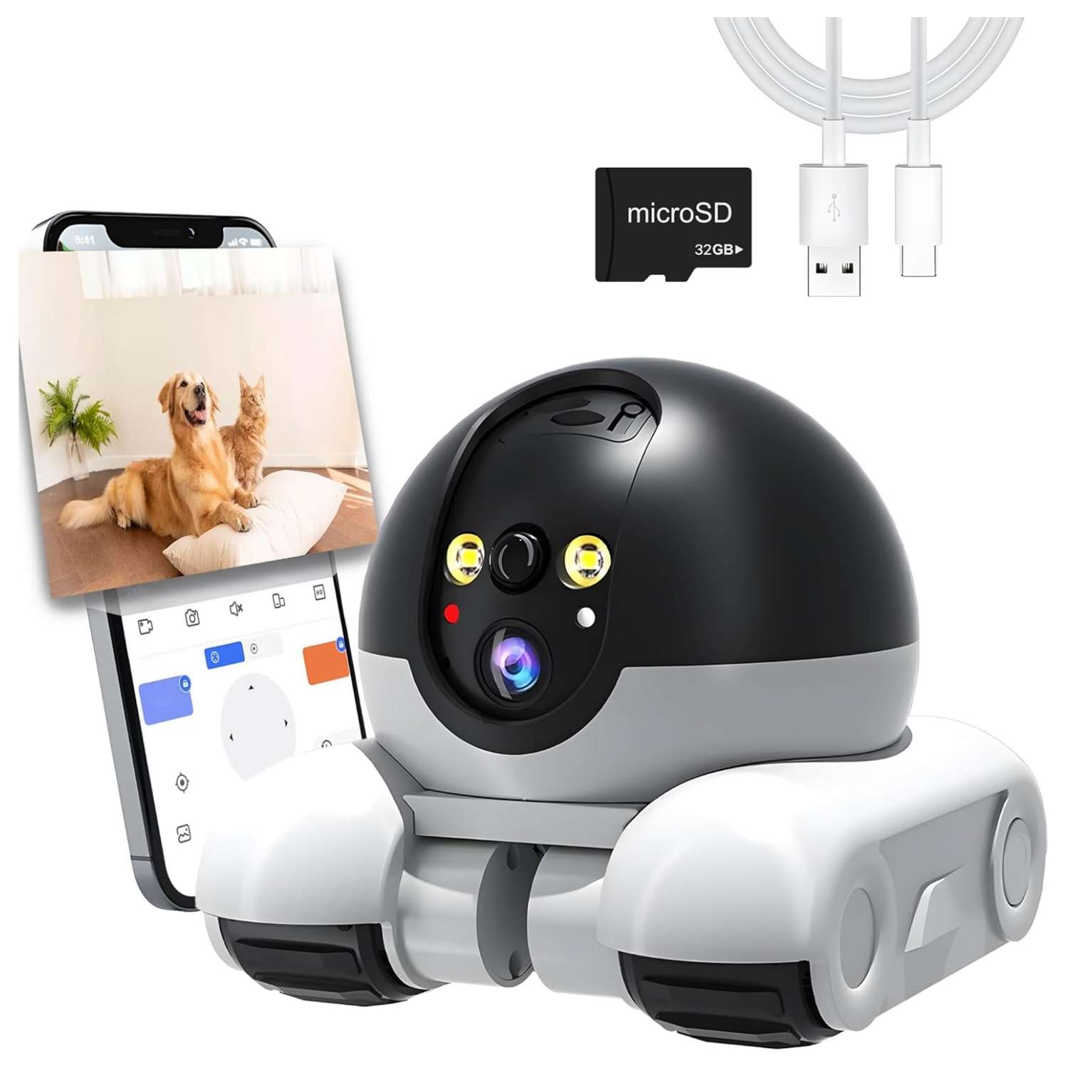 Cámara robot móvil 1080P para el hogar, monitor Wi-Fi para bebés, perros y gatos.