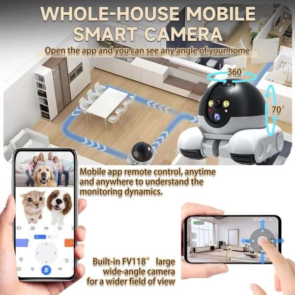Cámara robot móvil 1080P para el hogar, monitor Wi-Fi para bebés, perros y gatos.