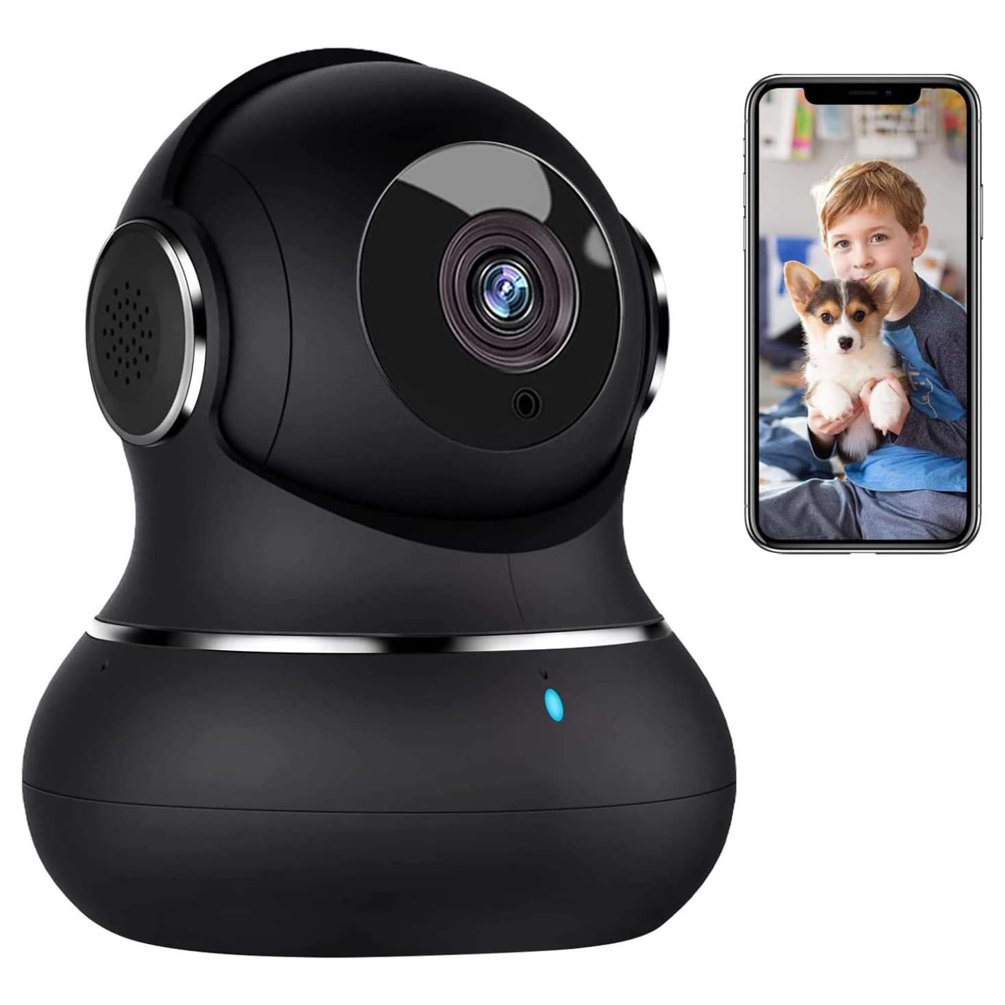 Cámara de seguridad Wi-Fi 2K para interiores con visión nocturna a color y sensor de movimiento, ideal para monitorear bebés y mascotas.