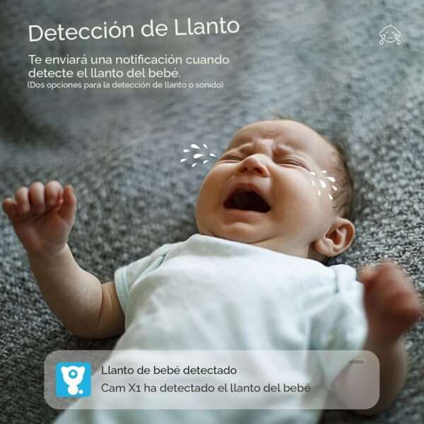 Cámara de seguridad Wi-Fi 2K para interiores con visión nocturna a color y sensor de movimiento, ideal para monitorear bebés y mascotas.
