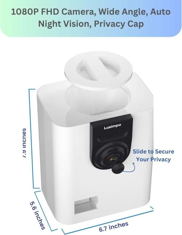 Cámara para mascotas con dispensador de golosinas, visión nocturna y detección de movimiento, conectividad Wi-Fi.