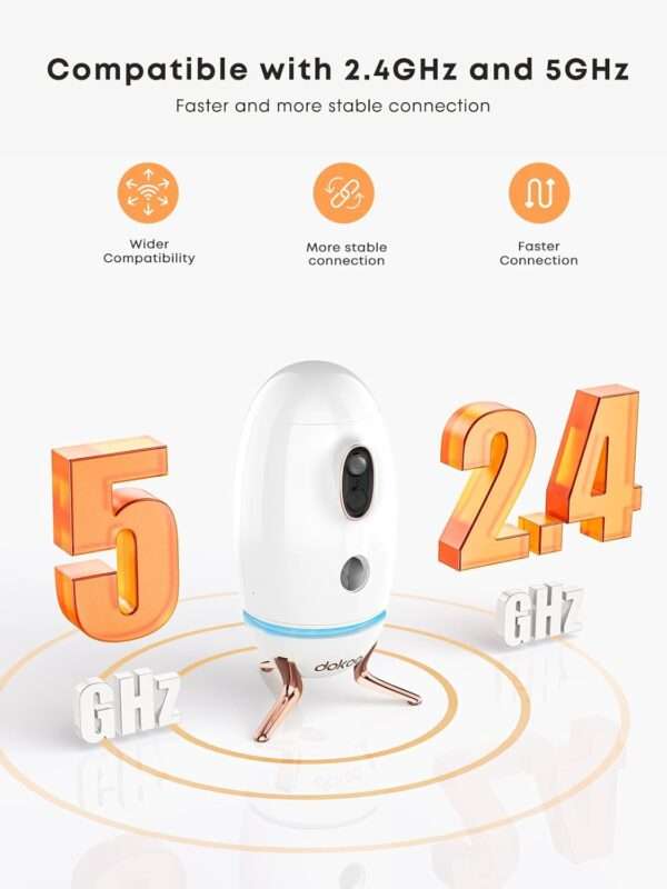 Cámara para mascotas Wi-Fi 2K con dispensador de golosinas y visión de 360 grados.