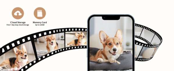 Cámara para mascotas con dispensador de golosinas, Wi-Fi 2K 360°, visión nocturna a color.