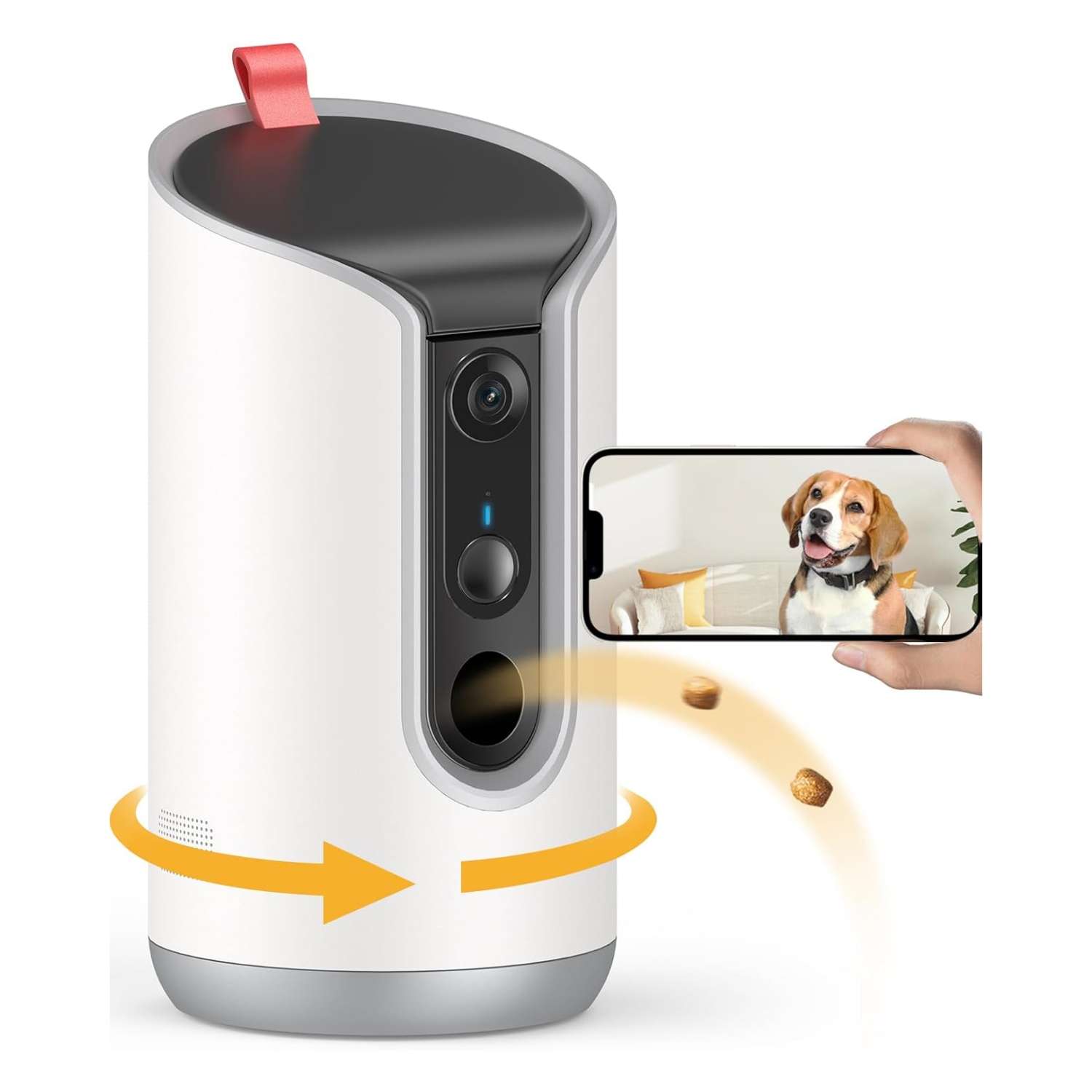 Cámara para mascotas con dispensador de golosinas, Wi-Fi 2K 360°, visión nocturna a color.