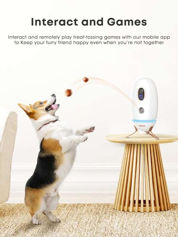 Cámara para mascotas Wi-Fi 2K con dispensador de golosinas y visión de 360 grados.