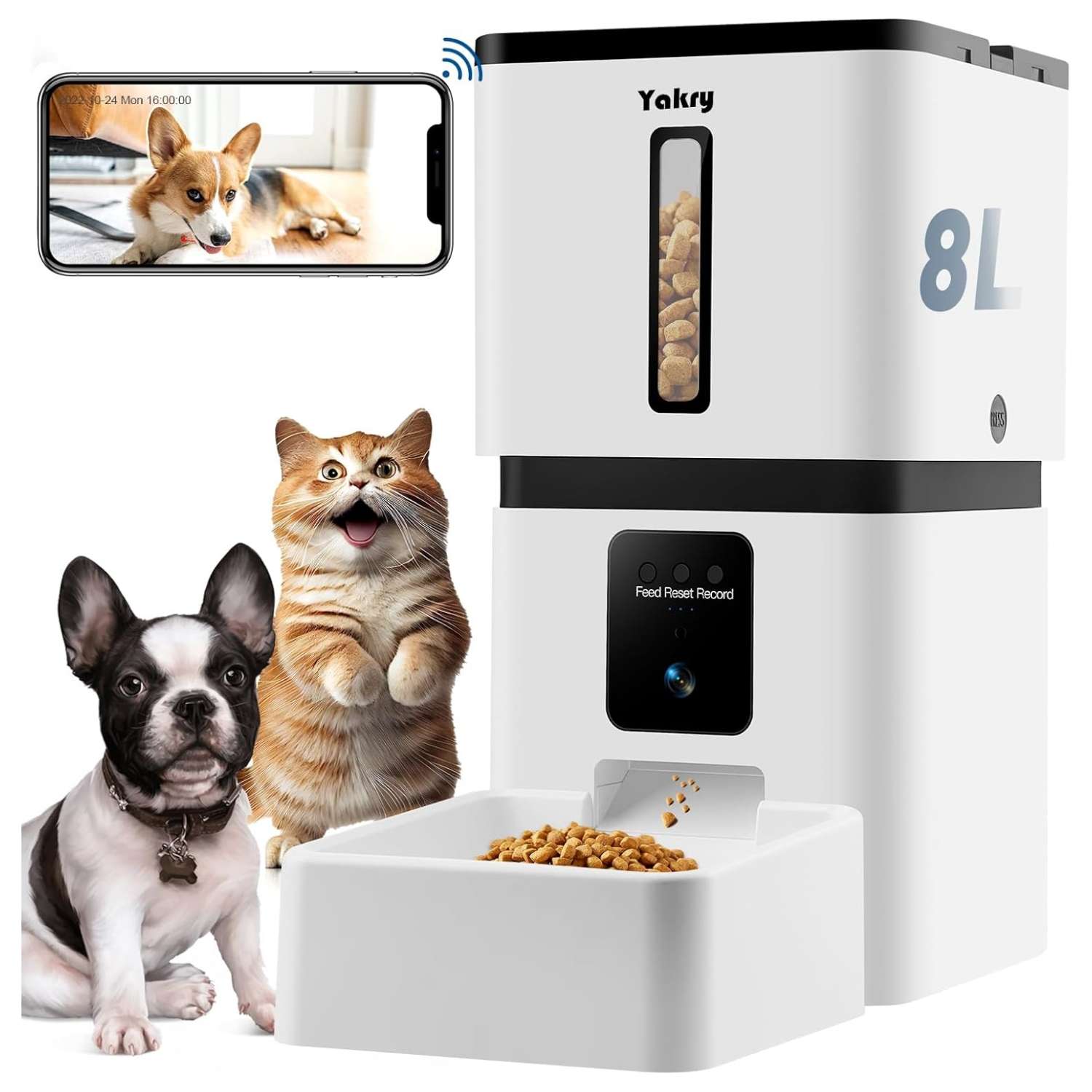 Comedero automático Wi-Fi para perros y gatos con cámara HD 1080P, capacidad 33 tazas.