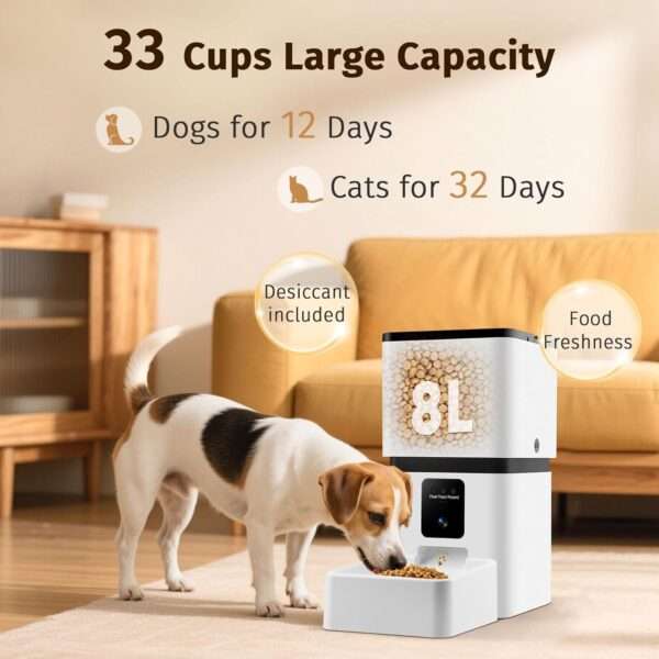 Comedero automático Wi-Fi para perros y gatos con cámara HD 1080P, capacidad 33 tazas.