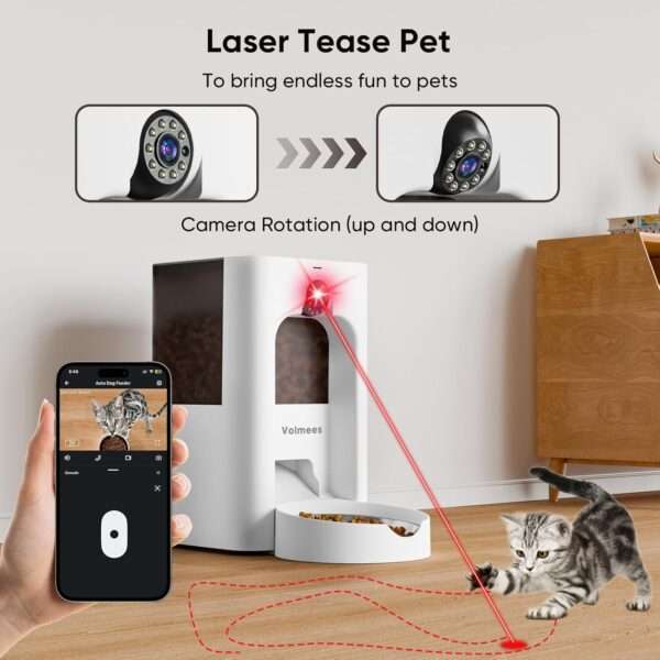 Comedero automático Wi-Fi Dual Band para gatos con cámara 2K y láser interactivo.