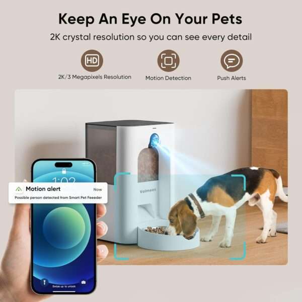 Comedero automático Wi-Fi Dual Band para gatos con cámara 2K y láser interactivo.