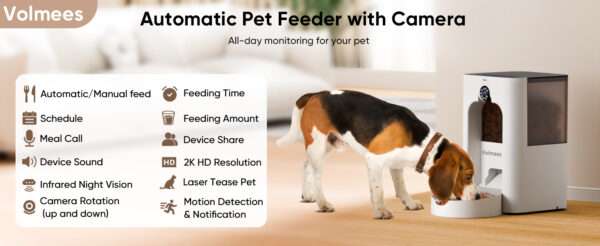 Comedero automático Wi-Fi Dual Band para gatos con cámara 2K y láser interactivo.