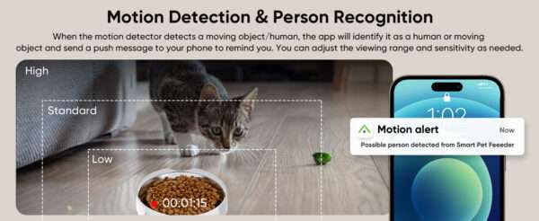 Comedero automático Wi-Fi Dual Band para gatos con cámara 2K y láser interactivo.