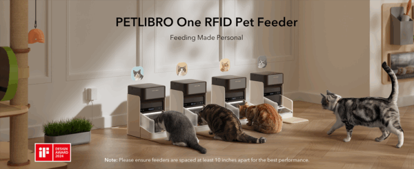 Comedero automático para gatos con etiqueta inteligente, Wi-Fi Dual Band, capacidad 3 litros.