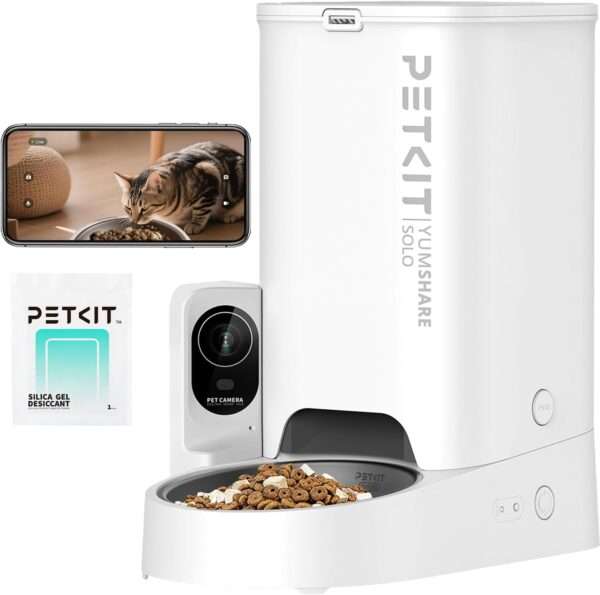 Comedero automático Wi-Fi para perros y gatos con cámara HD, detección de movimiento IA y visión nocturna.