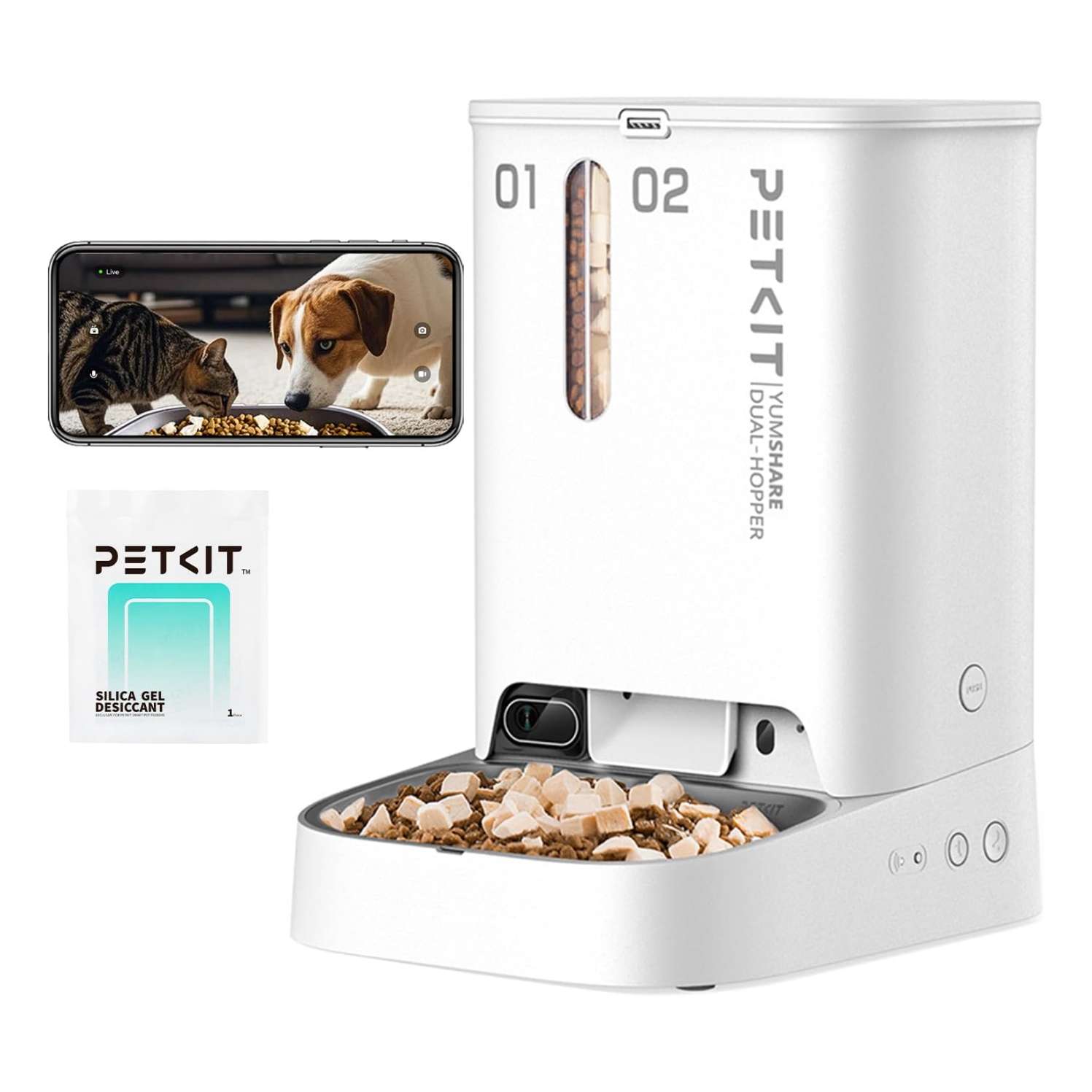Comedero automático Wi-Fi para perros y gatos con cámara HD, detección de movimiento IA y visión nocturna.