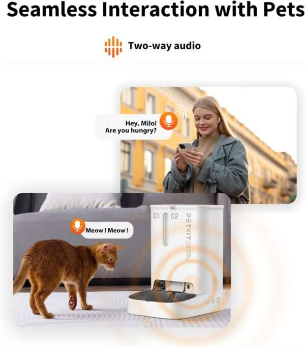 Comedero automático Wi-Fi para perros y gatos con cámara HD, detección de movimiento IA y visión nocturna.